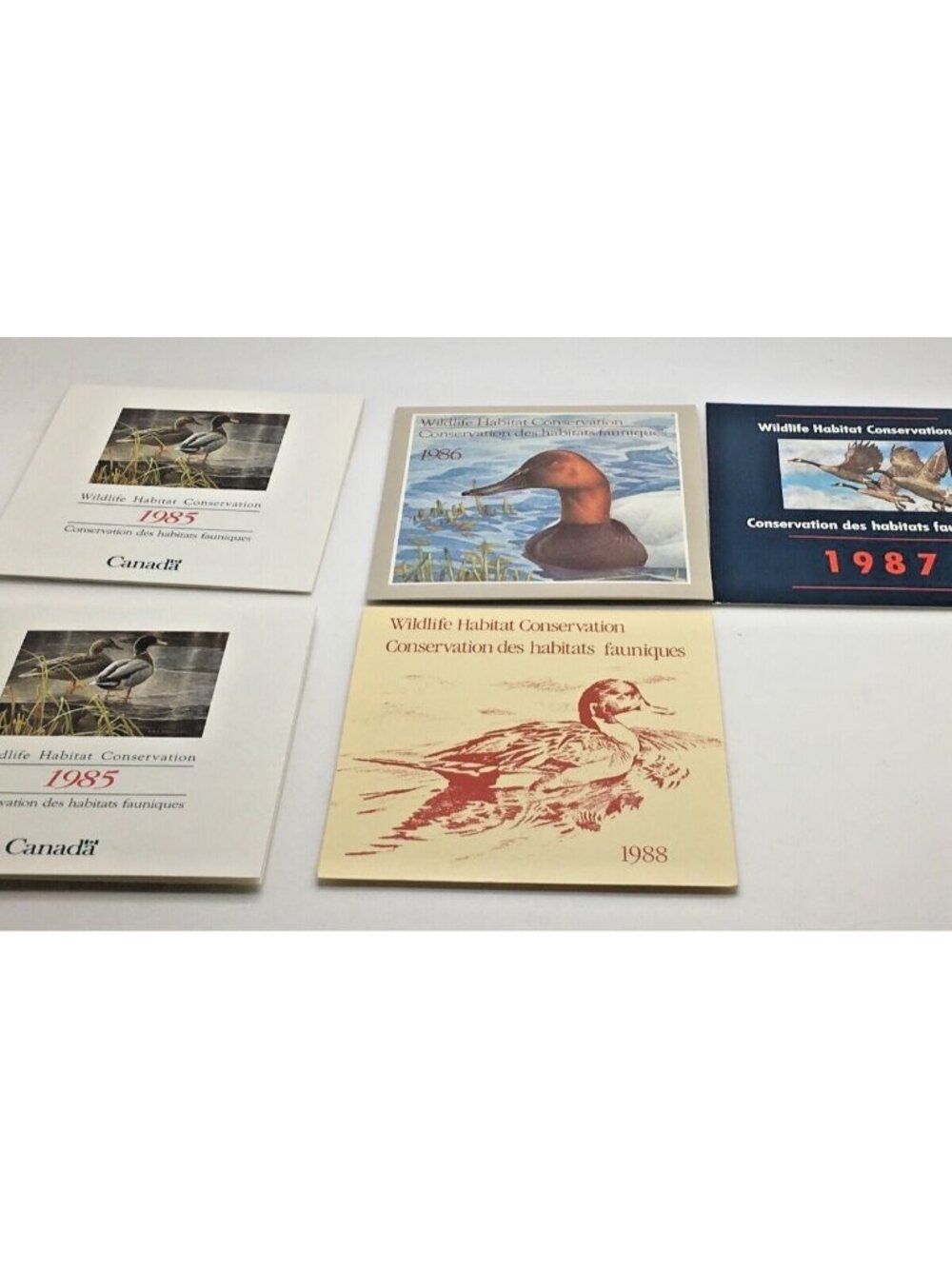 Canada Wildlife Habitat Conservation Stamps 1985 1986 1987 1988 Ducks Geese